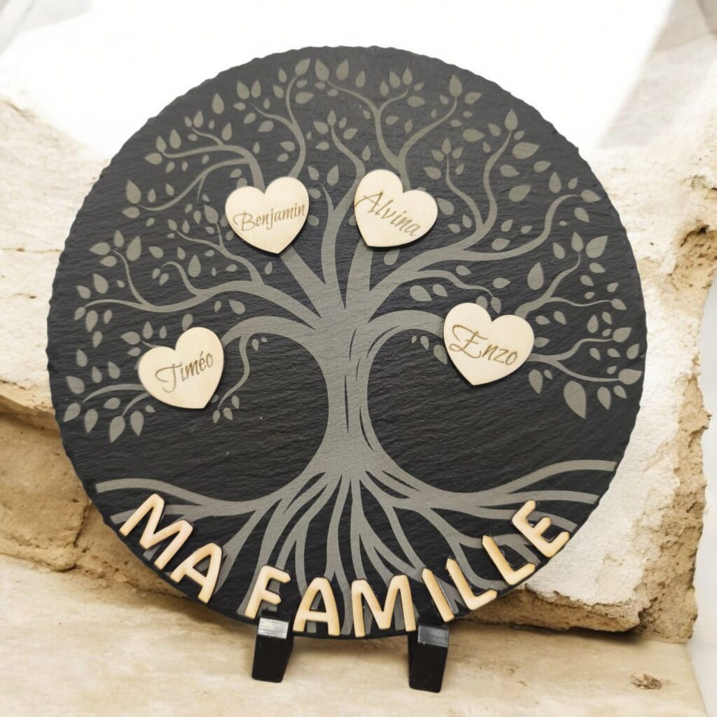 arbre de vie personnalisé ardoise bois avec prénoms famille